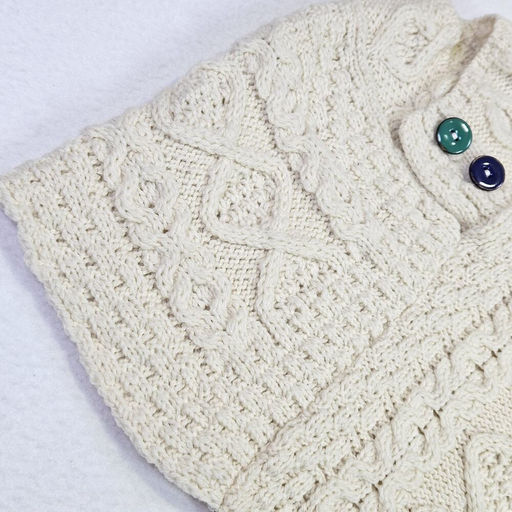 Aran Sweater 100% Merino Wool Girls S Shawl Poncho Cream Cable Knit Ireland Knit - Picture 4 of 12